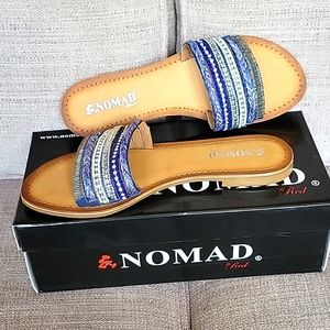 Blue & Silver flat sandals, NWOT